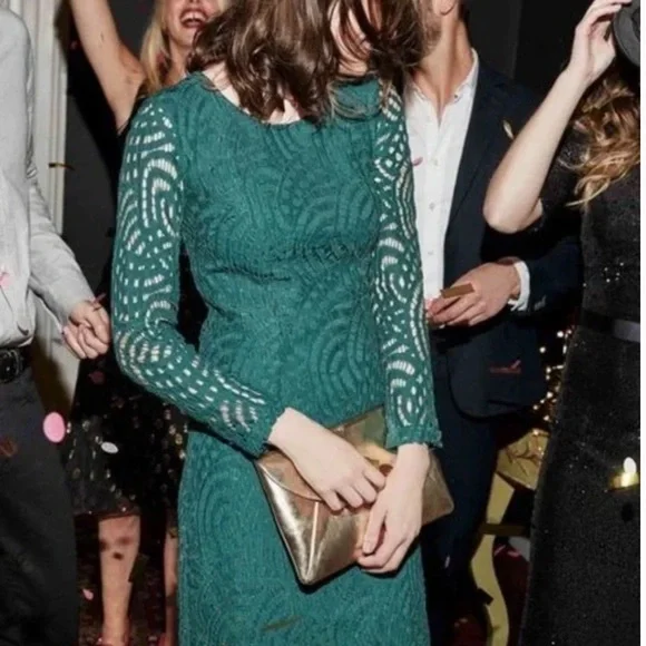 Boden Emerald Green Lace Overlay Zeta Ponte Knit Sheath Dress - Picture 2 of 9